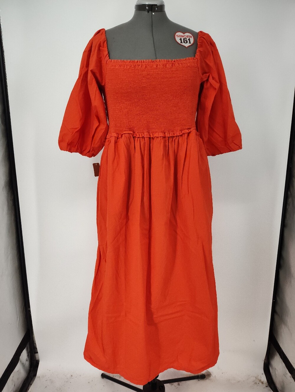 Free Assembly Women's Orange Smocked Puff Sleeve Maxi Dress Size X Large
